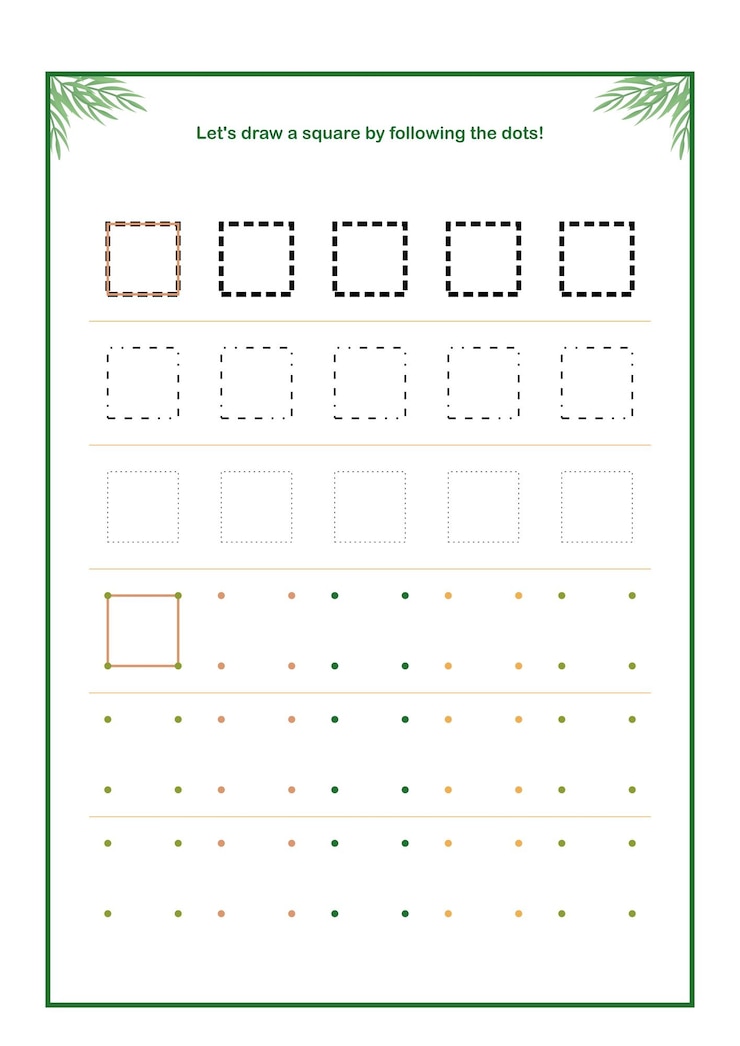 Vetor planilha de exercícios de desenho quadrado para pré-escola