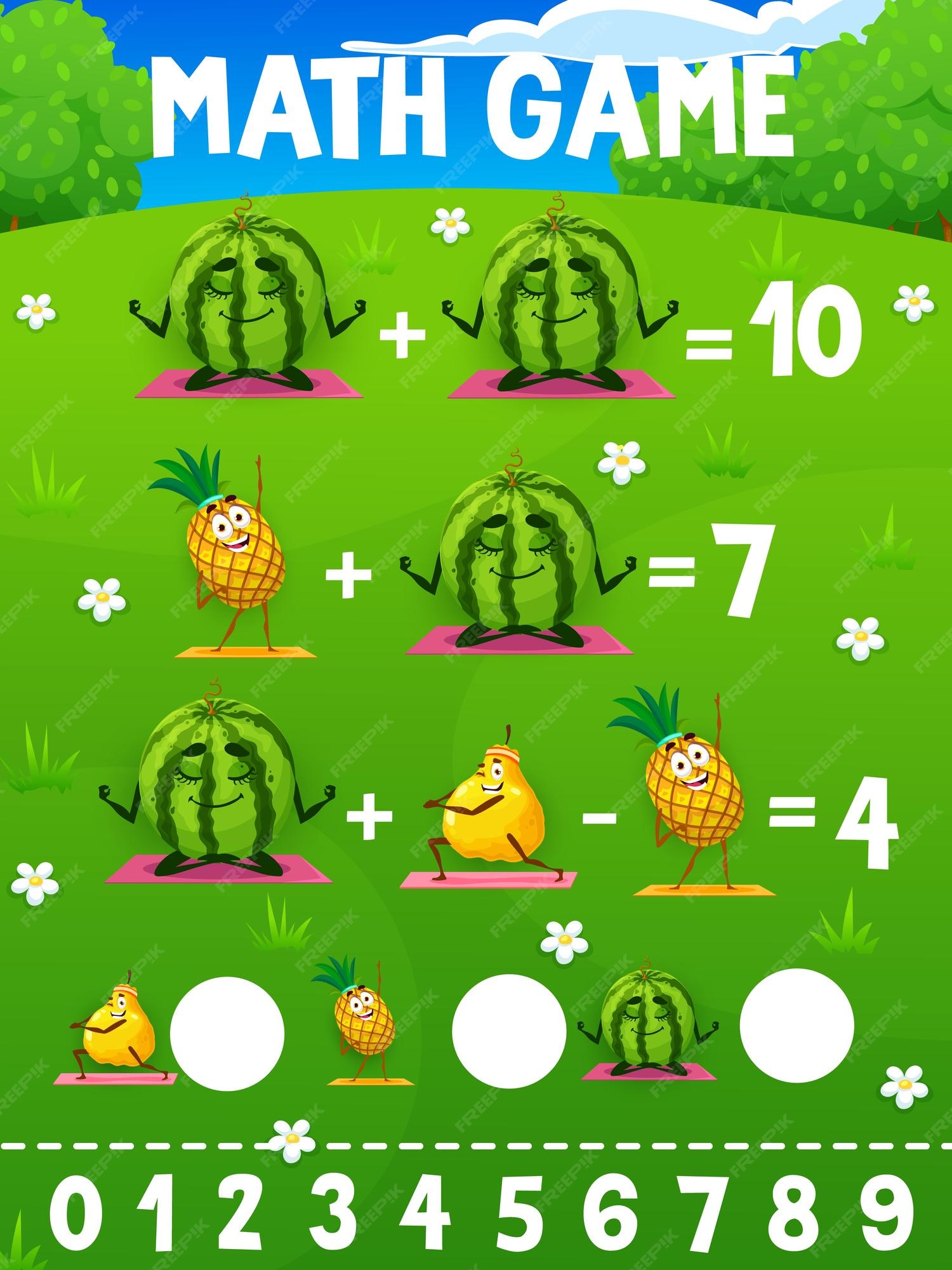 Frutas dos desenhos animados nas férias de verão quiz do jogo de matemática