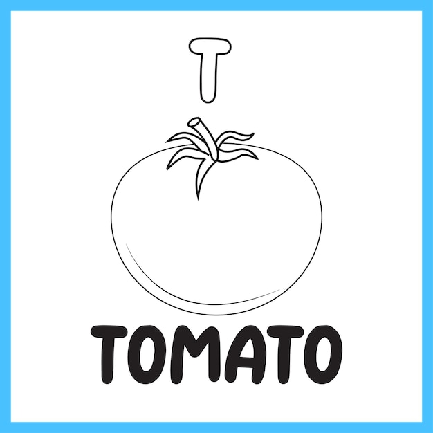Planilha de Páginas para colorir do Alfabeto T de Tomate para crianças