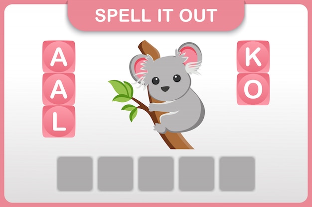 Planilha de palavras e vocabulário de ortografia: Koala
