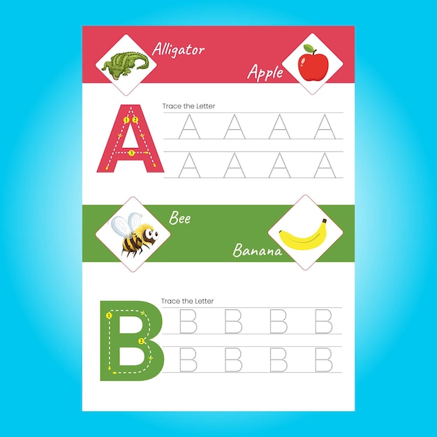 Vetor planilha de rastreamento de alfabeto para crianças