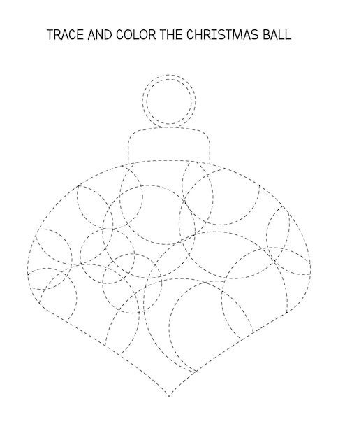 Planilha de rastreamento de bola de natal para crianças. trace e pinte a bolha de natal. caligrafia