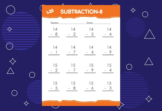 Planilha de subtração para crianças planilha de atividades matemáticas educativas para crianças