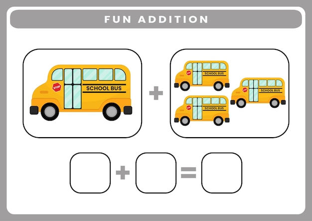 Vetor planilha de transporte de tema de adição divertida para crianças