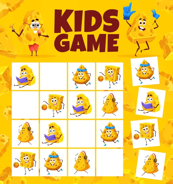 Planilha do jogo sudoku personagens de queijo de desenho animado