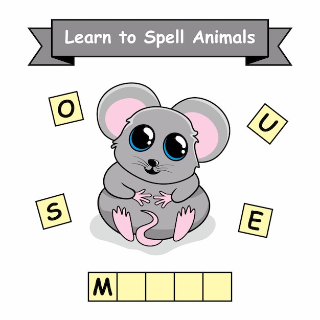 Planilha do mouse aprenda a soletrar nomes de animais