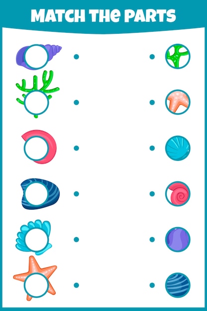 Planilha educacional com match the parts. mini-jogo para crianças.