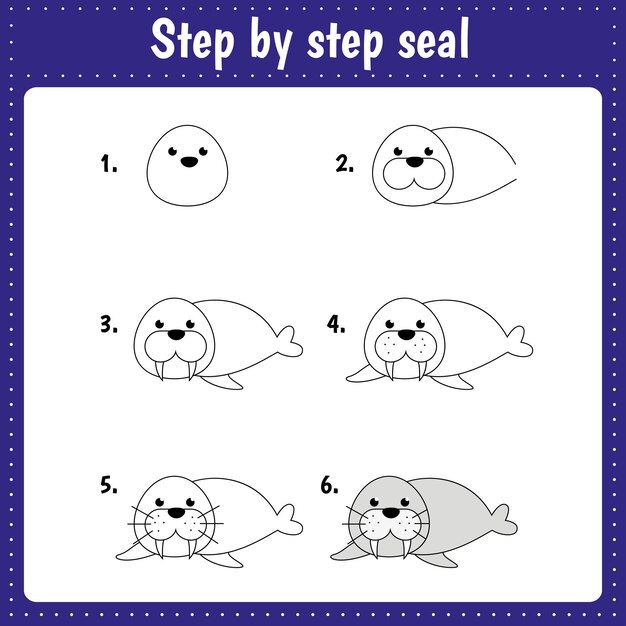 Desenho passo a passo. tutorial de desenho para crianças. nível fácil.  folhas de educação. como desenhar unicórnio. fichas de trabalho