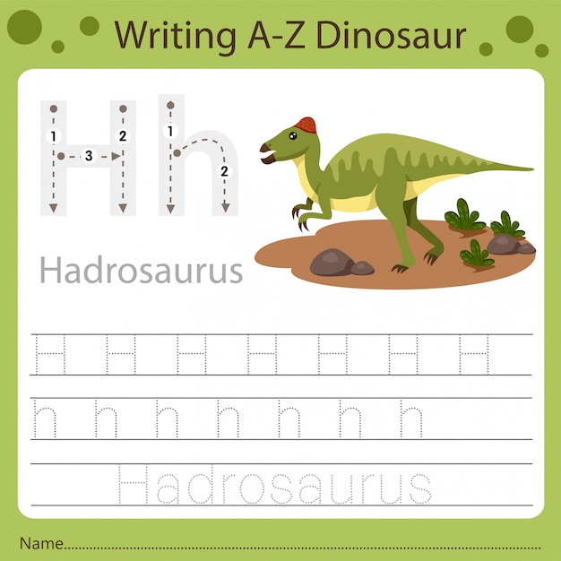 Planilha para crianças, escrevendo az dinossauro h