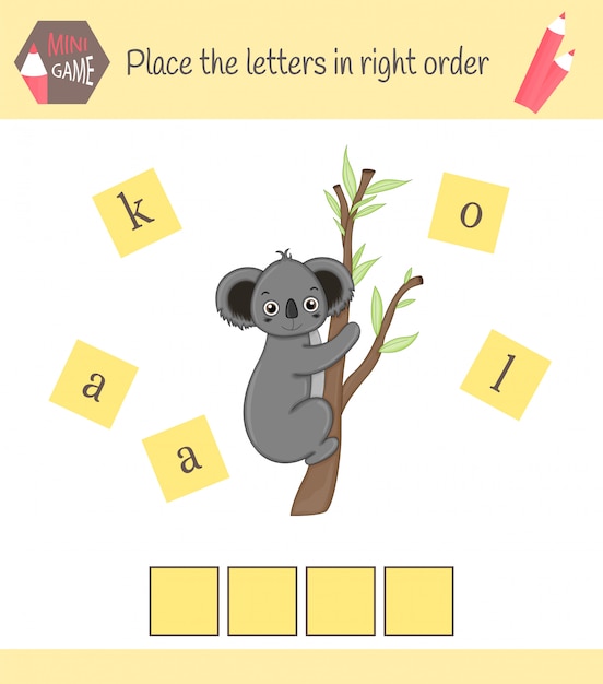 Planilha para crianças pré-escolares Palavras jogo educativo para crianças. Coloque as letras na ordem certa