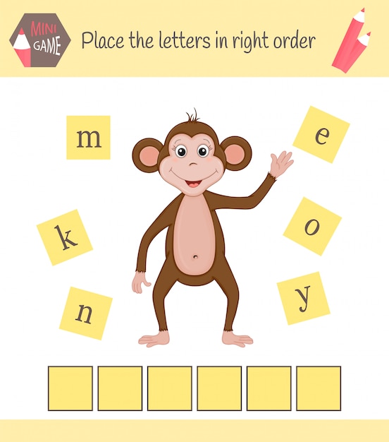 Planilha para crianças pré-escolares palavras jogo educativo para crianças. coloque as letras na ordem certa