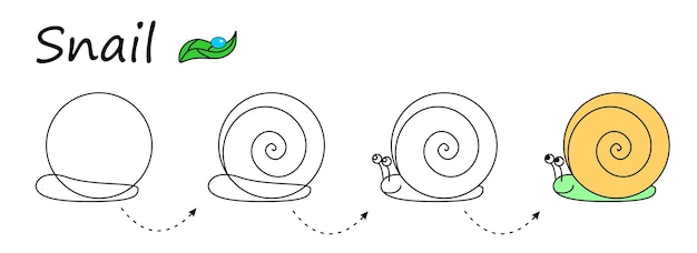 Planilha passo a passo desenhando caracol crianças colorindo desenhar caracol jogo educativo fácil para crianças