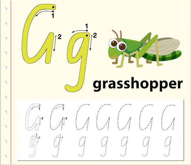 Planilhas de alfabeto de traçado da letra g