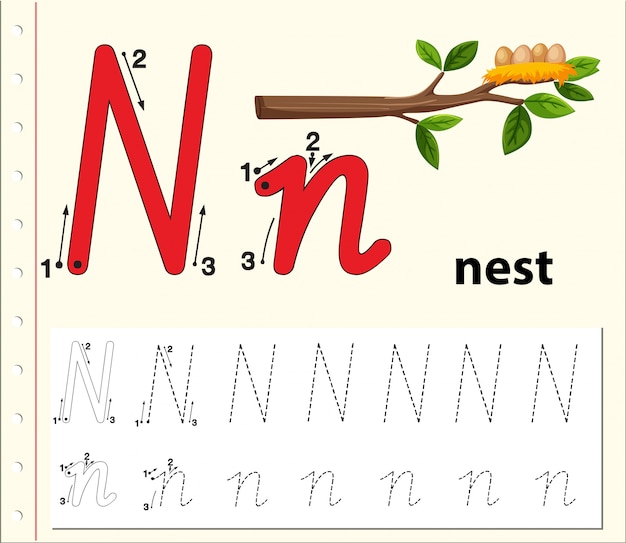 Planilhas de alfabeto de traçado da letra n