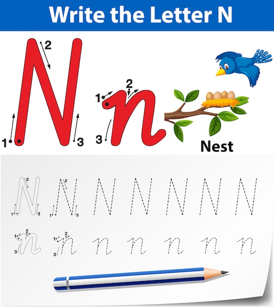 Planilhas de alfabeto de traçado da letra N