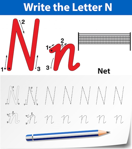 Planilhas de alfabeto de traçado da letra n