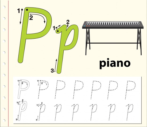 Planilhas de alfabeto de traçado da letra p