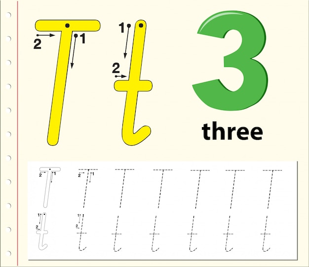 Planilhas de alfabeto de traçado da letra t