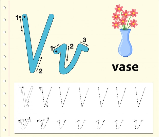 Planilhas de alfabeto de traçado da letra v