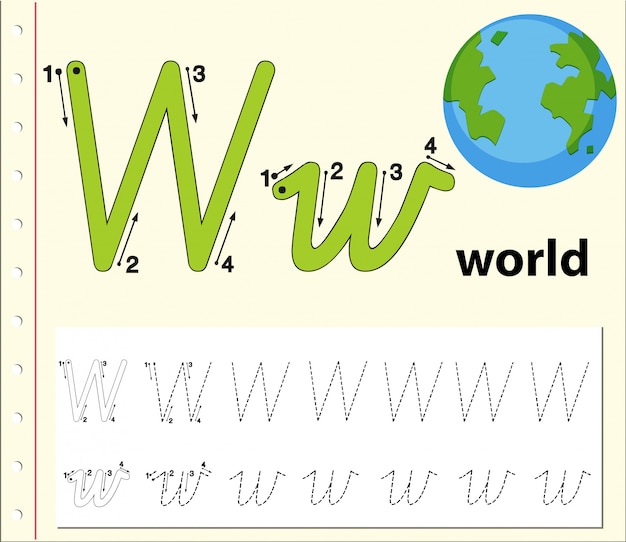 Planilhas de alfabeto de traçado da letra w