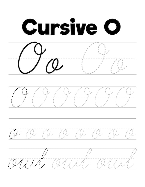 Vetor planilhas de exercícios de caligrafia cursiva para crianças