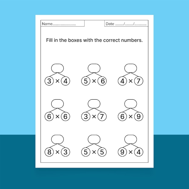 Planilhas de matemática de multiplicação para crianças.