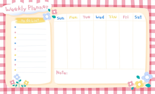 Planner semanal pastel gingham