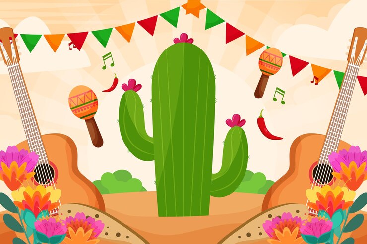 Vetor plano cinco plano de fundo de paisagem do festival mexicano de cinco de mayo fundo de paisagem do festival mexicano de maio