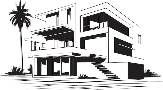 Vetor plano de construção de villa estrutura moderna em vector logo vectorizado emblema de villa contemporânea