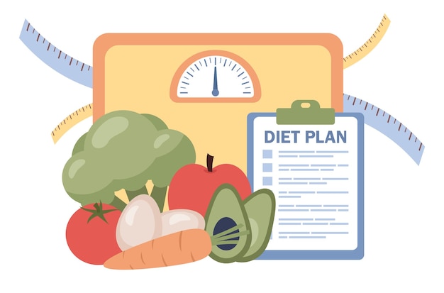 Plano de dieta com alimentos saudáveis. Conceito de nutricionista. Perda de peso, controle de calorias