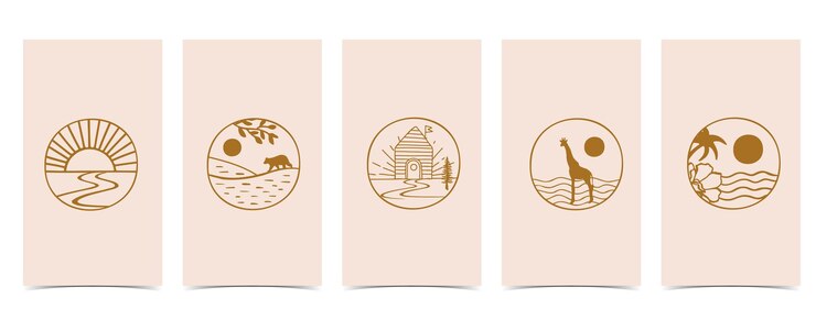Vetor plano de fundo bonito para mídias sociais. conjunto de história com forma, sol, arco-íris
