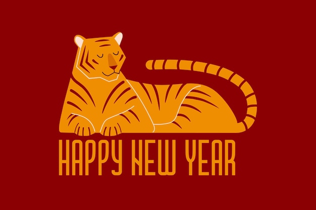 Vetor plano de fundo com um tigre para o ano novo chinês 2022 ilustração em vetor plana para cartões de banner