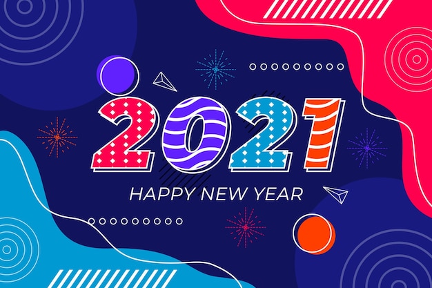 Plano de fundo de ano novo de 2021 de design plano