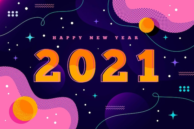 Plano de fundo de ano novo de 2021 em design plano