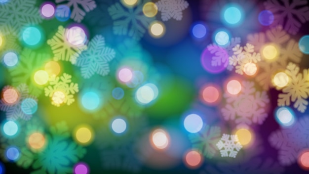 Plano de fundo de natal de flocos de neve desfocados grandes e pequenos com efeito bokeh