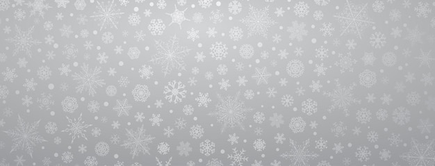 Plano de fundo de natal de vários flocos de neve grandes e pequenos complexos, em cores cinza