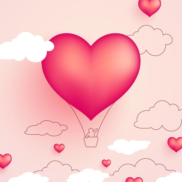 Plano de fundo dia dos namorados com balão de ar quente em forma de coração