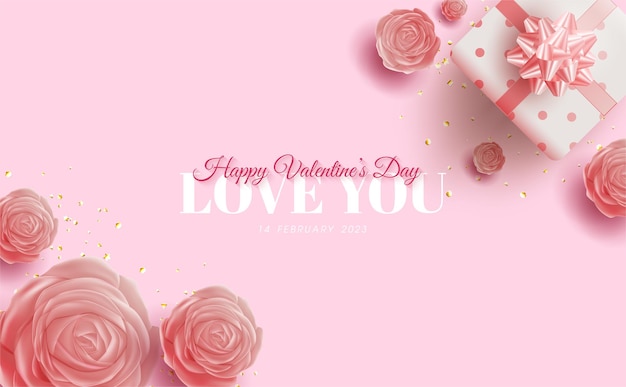 Plano de fundo do dia dos namorados com rosas vermelhas suaves para saudação folheto de cartaz de banner premium vector e postagem de mídia social