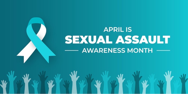 Vetor plano de fundo do mês de conscientização de agressão sexual ou modelo de design de banner com ilustração em vetor de fita