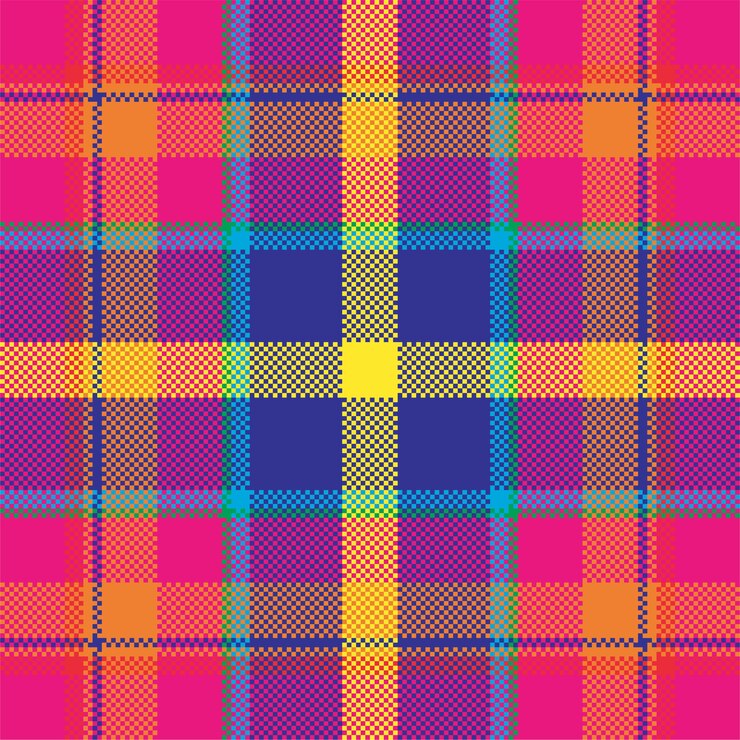Vetor plano de fundo do pixel. xadrez moderno padrão sem emenda. tecido de textura quadrada. tartan escocês. ornamento de madras de cor de beleza.