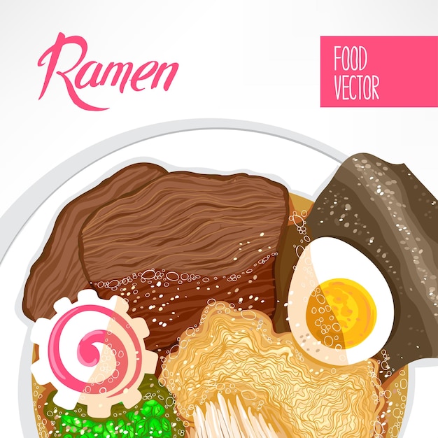 Plano de fundo do prato com ramen preparado e local para texto