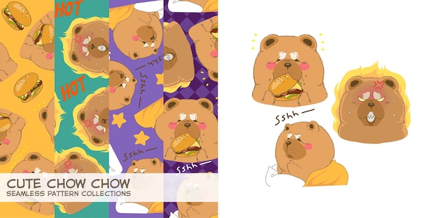 Vetor plano de fundo e caráter de cachorro fofo chow chow