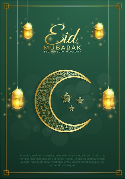 Vetor plano de fundo eid mubarak realista com lanterna e lua