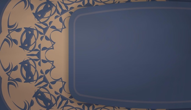 Plano de fundo em azul com ornamentos marrons indianos para design sob o texto