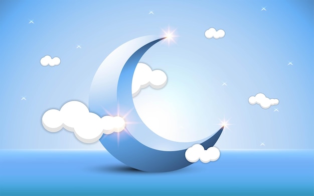 Plano de fundo luxuoso Ramadan kareem com lua crescente azul e nuvens