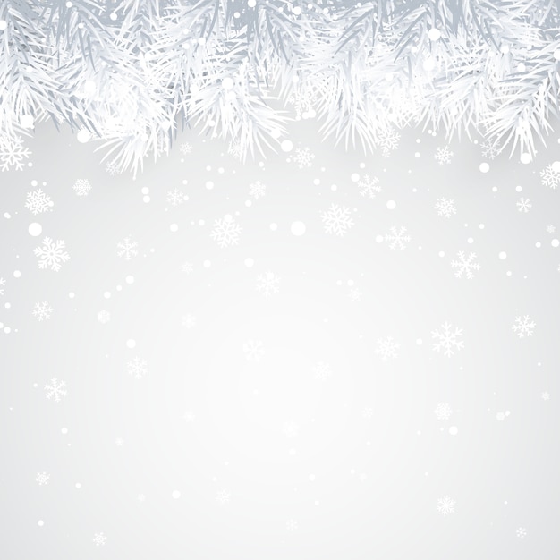 Plano de fundo natal e ano novo com galho de pinheiro e neve para o natal