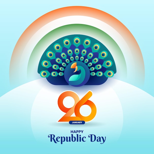 Plano de fundo ou arte do Dia da República da Índia com pavão e bandeira indiana para banner de postagem em mídia social
