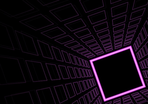 Vetor plano de fundo ou pano de fundo de quadrados brilhantes roxos em um túnel