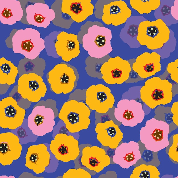 Plano de fundo padrão de plantas sem costura com cartão ou tecido de flores desenhadas à mão misturadas