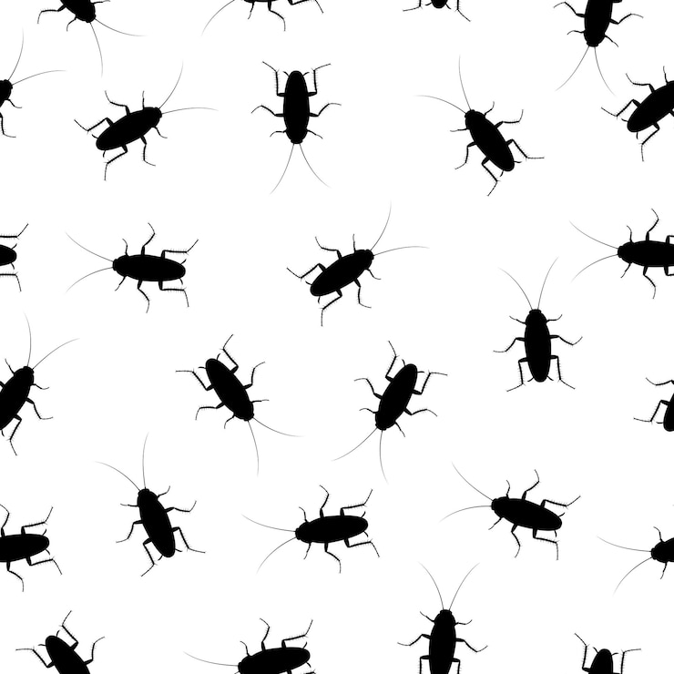 Vetor plano de fundo padrão sem emenda de inseto barata, vista superior de inseto de praga. poluição parasitária de corpo liso, ilustração vetorial de baratas.